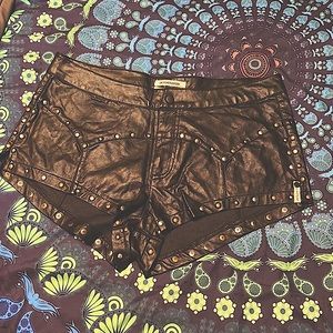 Black studded leather shorts
